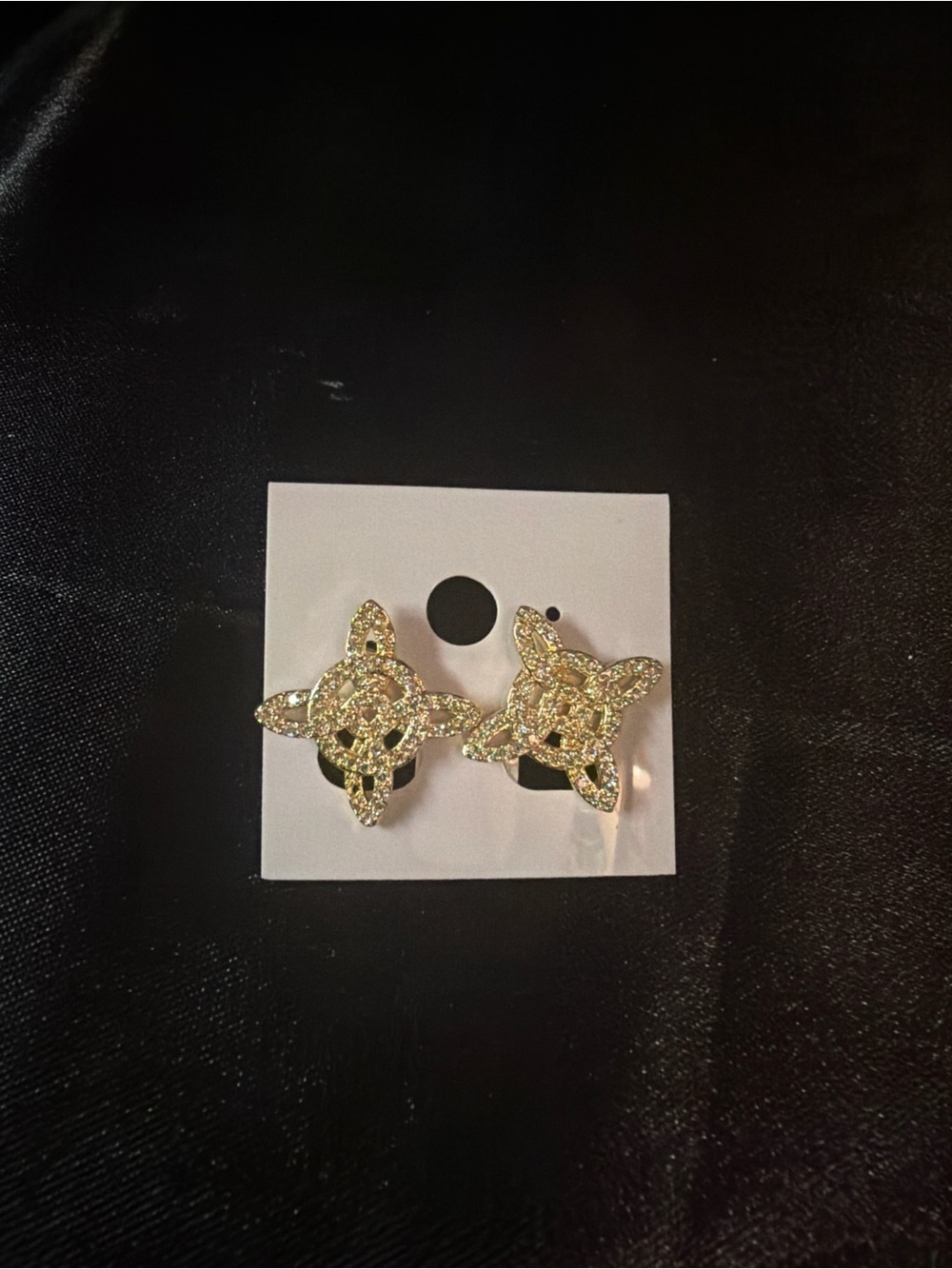 Gold Crystal Floral Knot Stud Earrings for Women